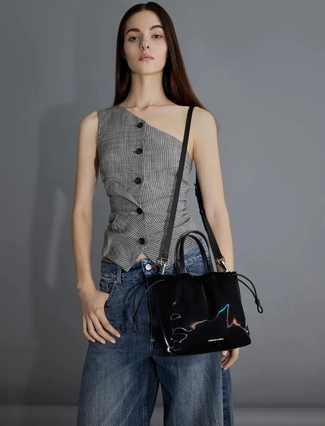Mini Bethel Crinkle-Effect Ruched Drawstring Tote Bag