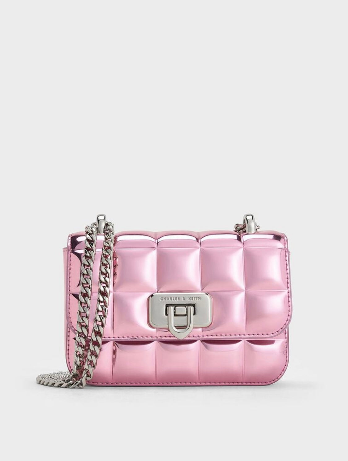 Metallic Square-Quilted Chain-Handle Bag