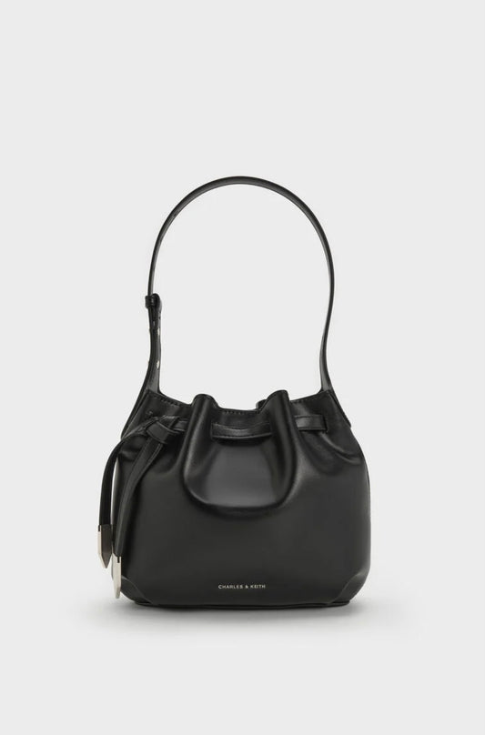 Clementine Metallic-Accent Drawstring Bucket Bag