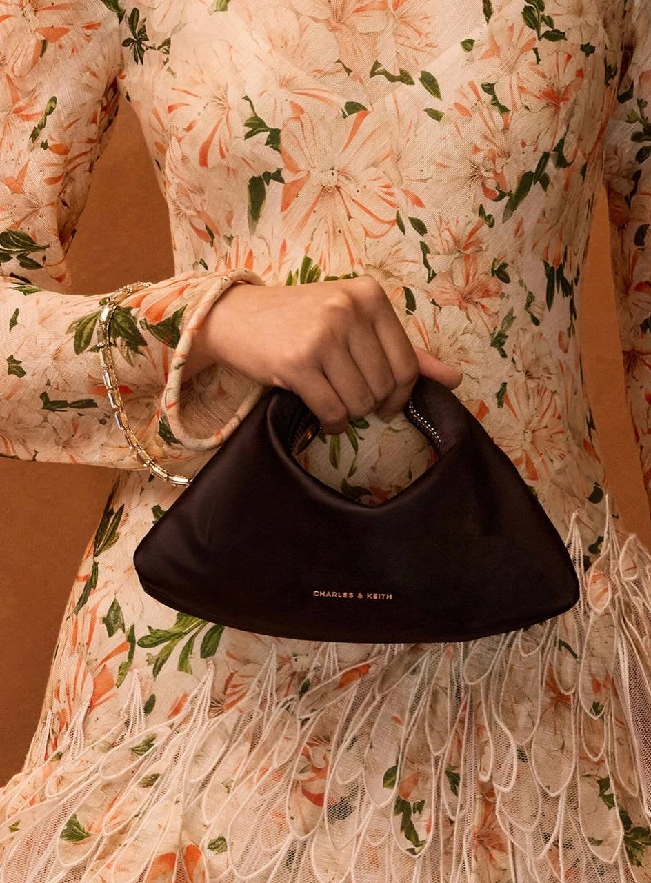 Metallic Crystal-Embellished Chain-Handle Two-Way Bag