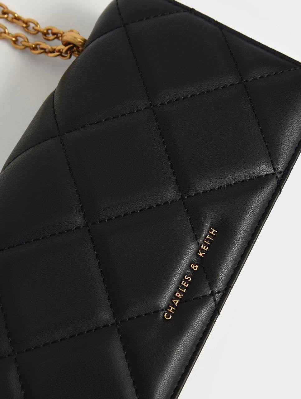 Chain Handle Quilted Long Wallet