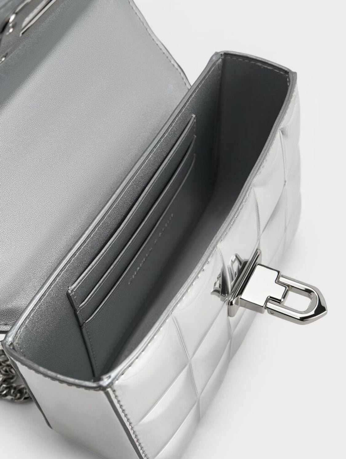 Metallic Square-Quilted Chain-Handle Bag