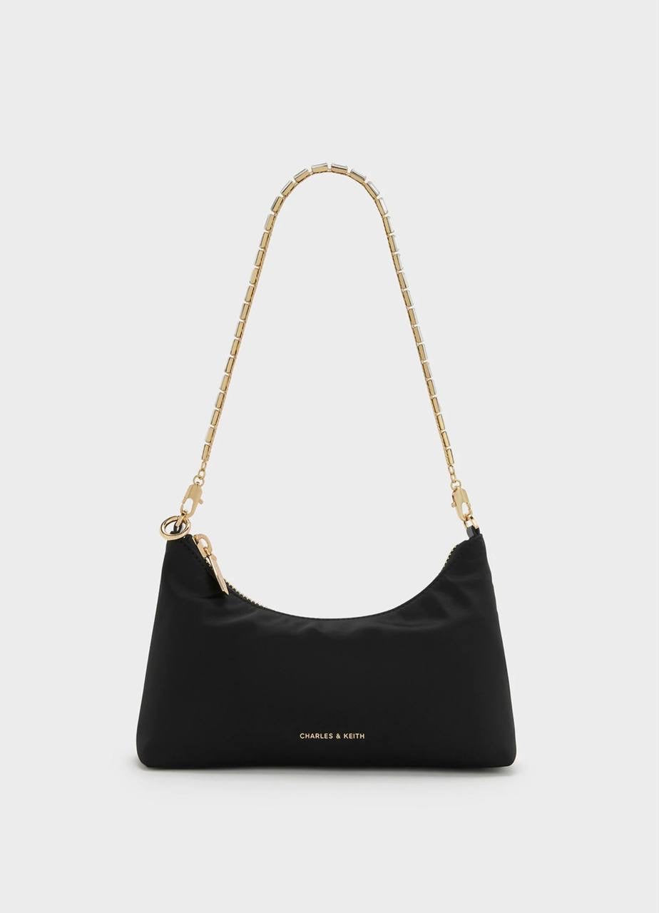 Metallic Crystal-Embellished Chain-Handle Two-Way Bag