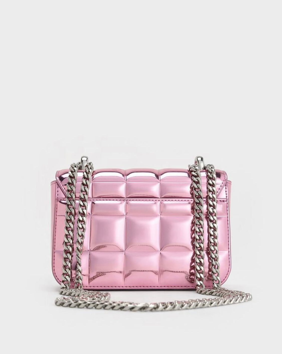 Metallic Square-Quilted Chain-Handle Bag