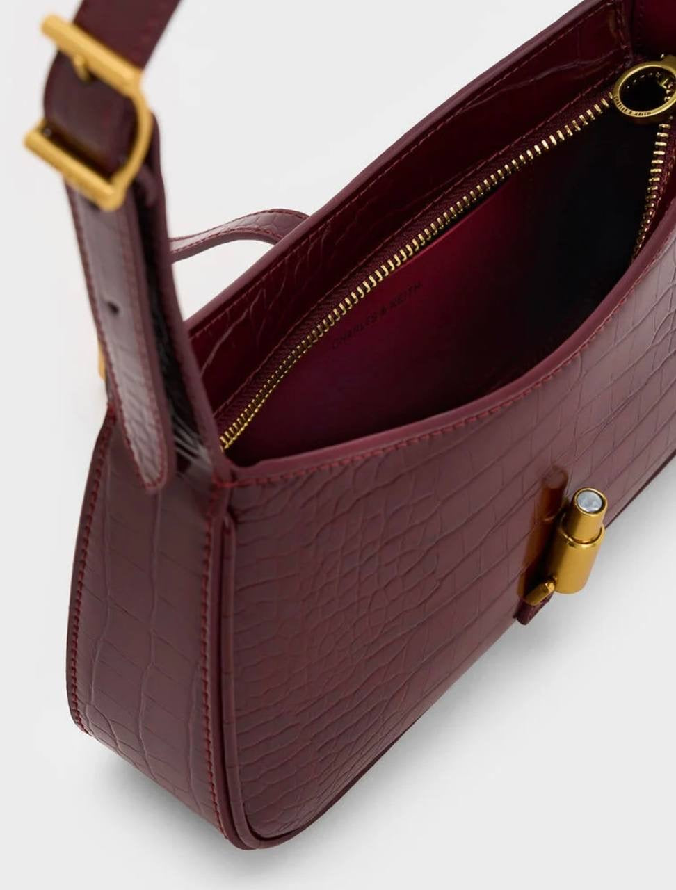 Cesia Croc-Effect Metallic-Accent Shoulder