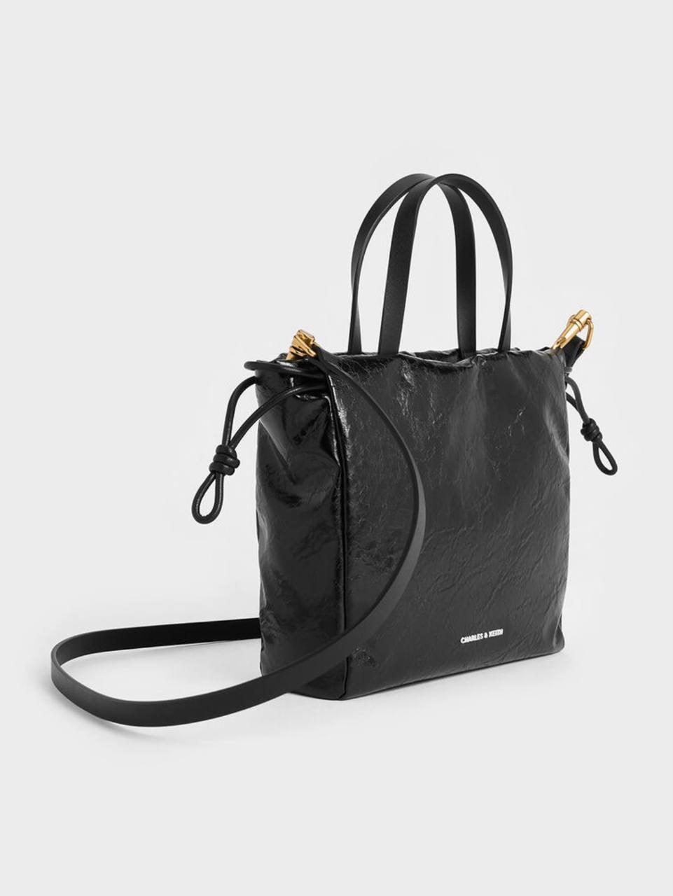 Mini Bethel Crinkle-Effect Ruched Drawstring Tote Bag