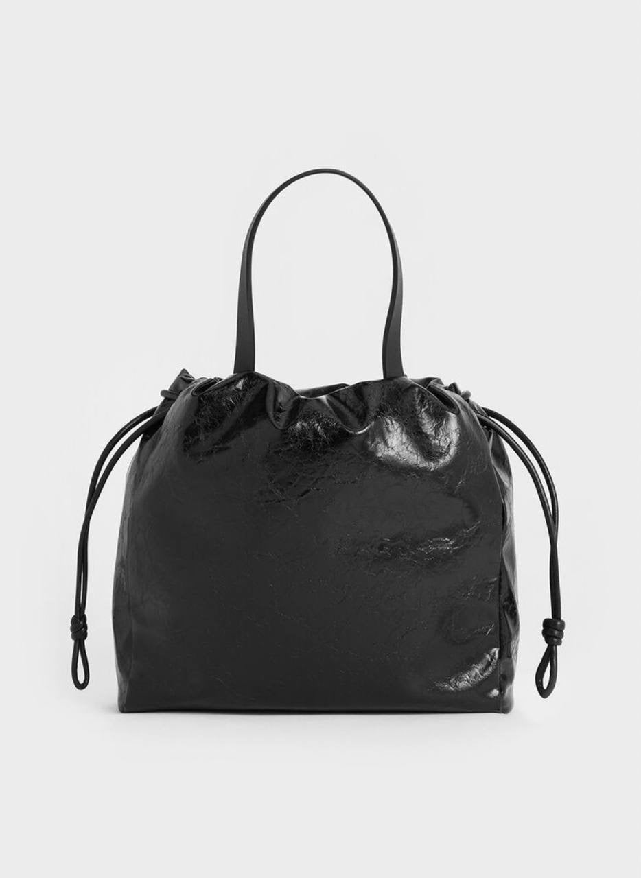 Mini Bethel Crinkle-Effect Ruched Drawstring Tote Bag