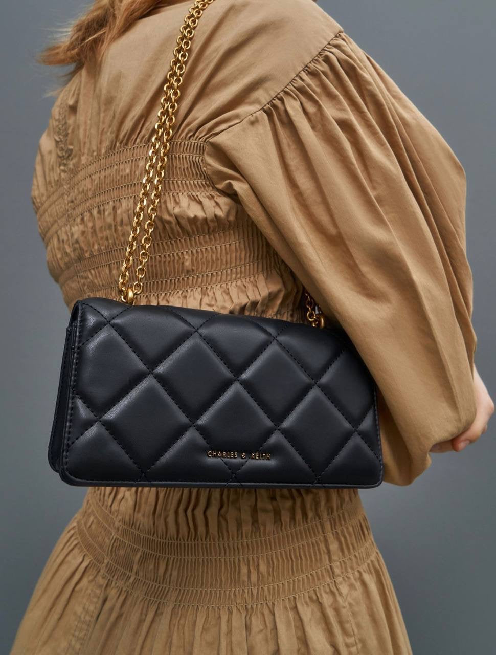 Chain Handle Quilted Long Wallet