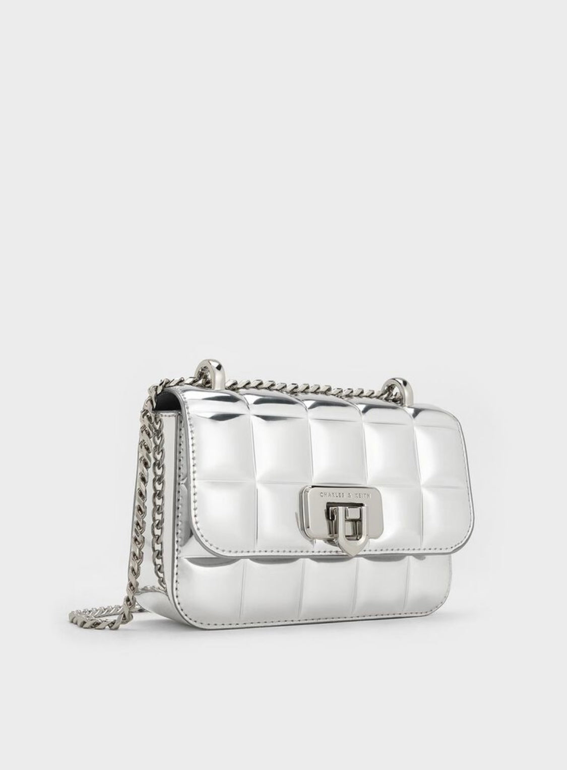 Metallic Square-Quilted Chain-Handle Bag