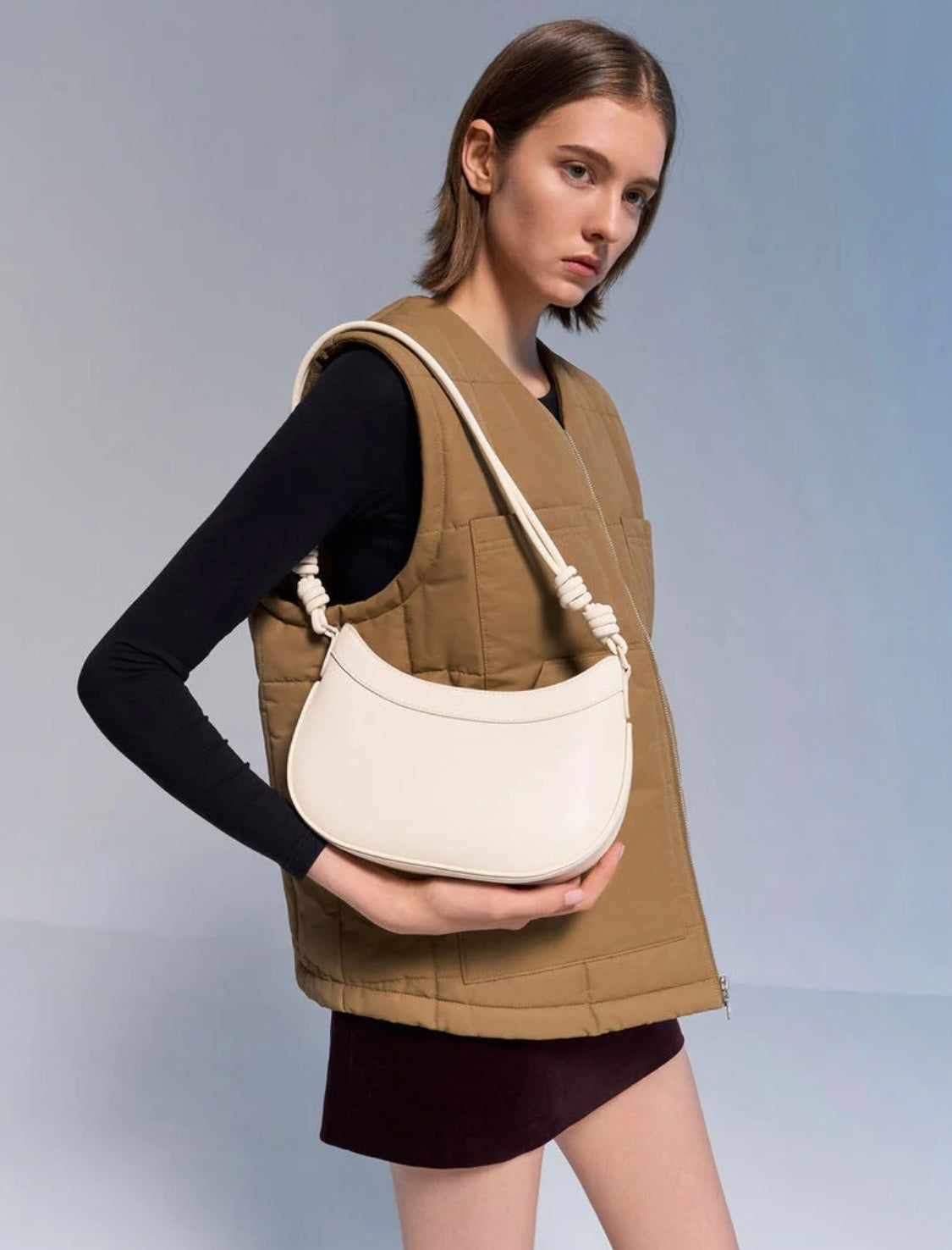 Sabine Knotted-Strap Curved Shoulder Bag