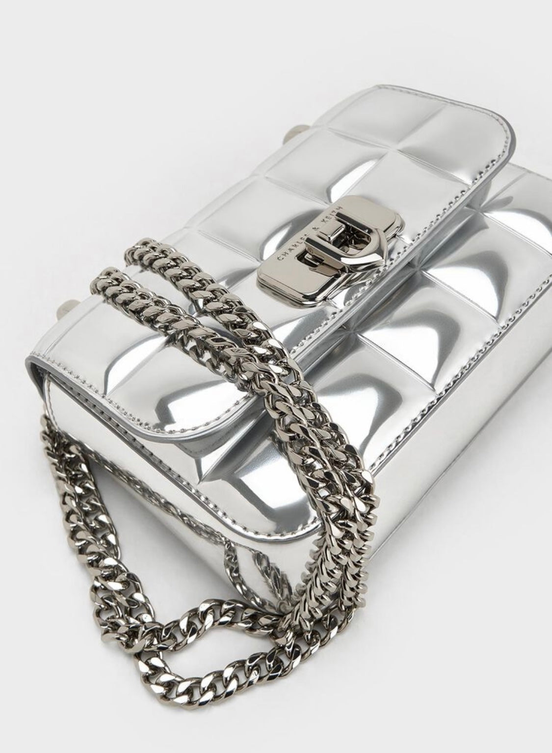 Metallic Square-Quilted Chain-Handle Bag