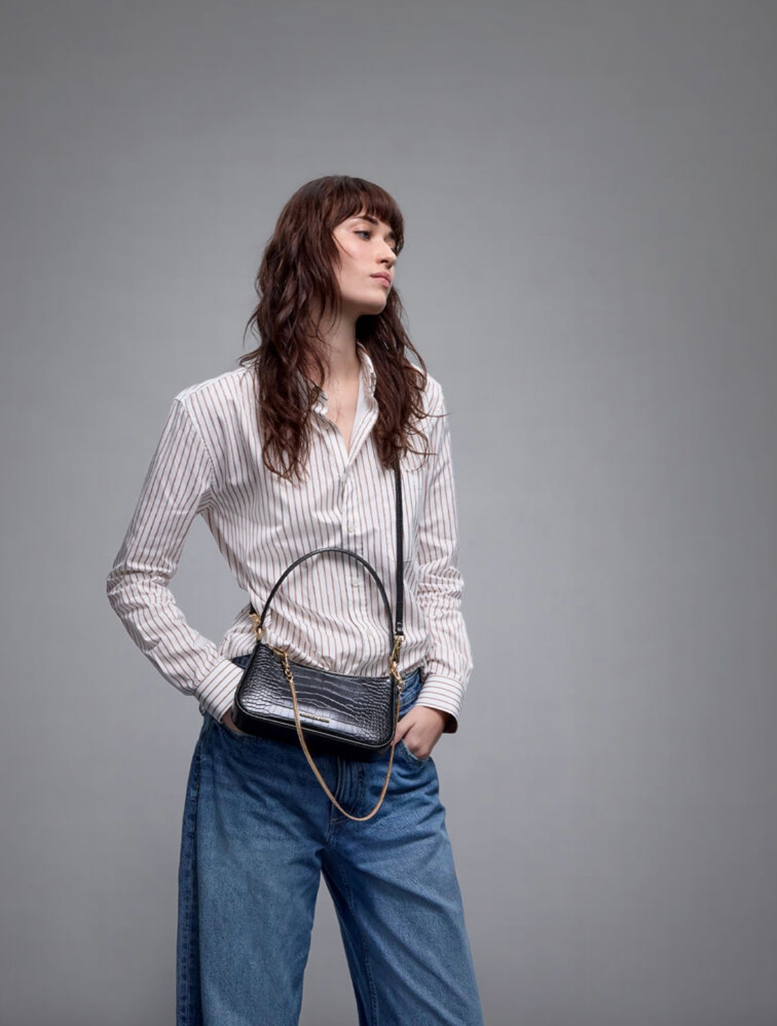 Elspeth Croc-Effect Chain-Link Shoulder Bag