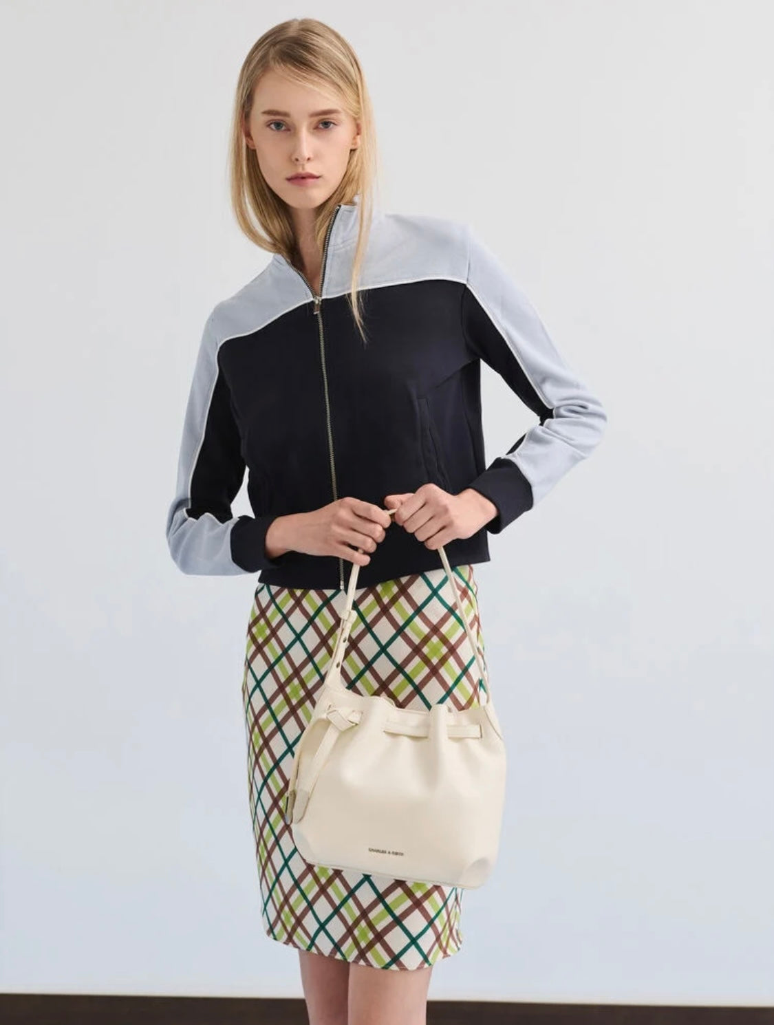 Clementine Metallic-Accent Drawstring Bucket Bag