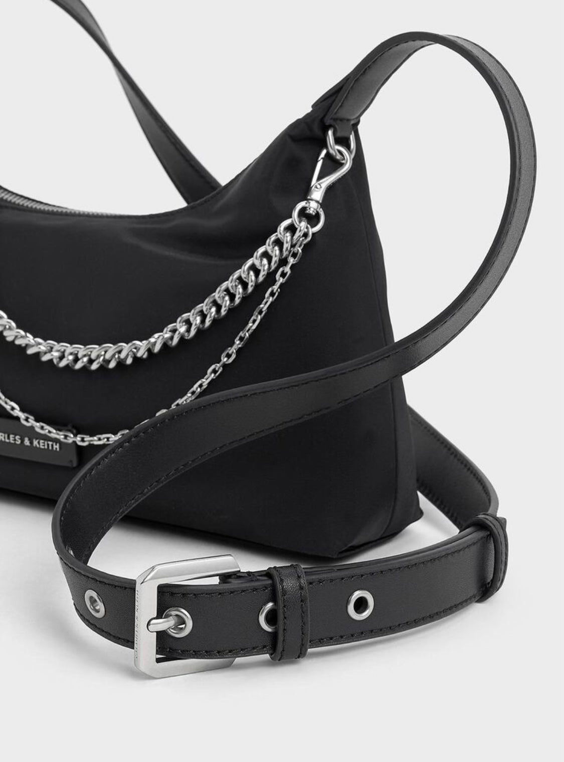Nylon Chain-Link Trapeze Shoulder Bag