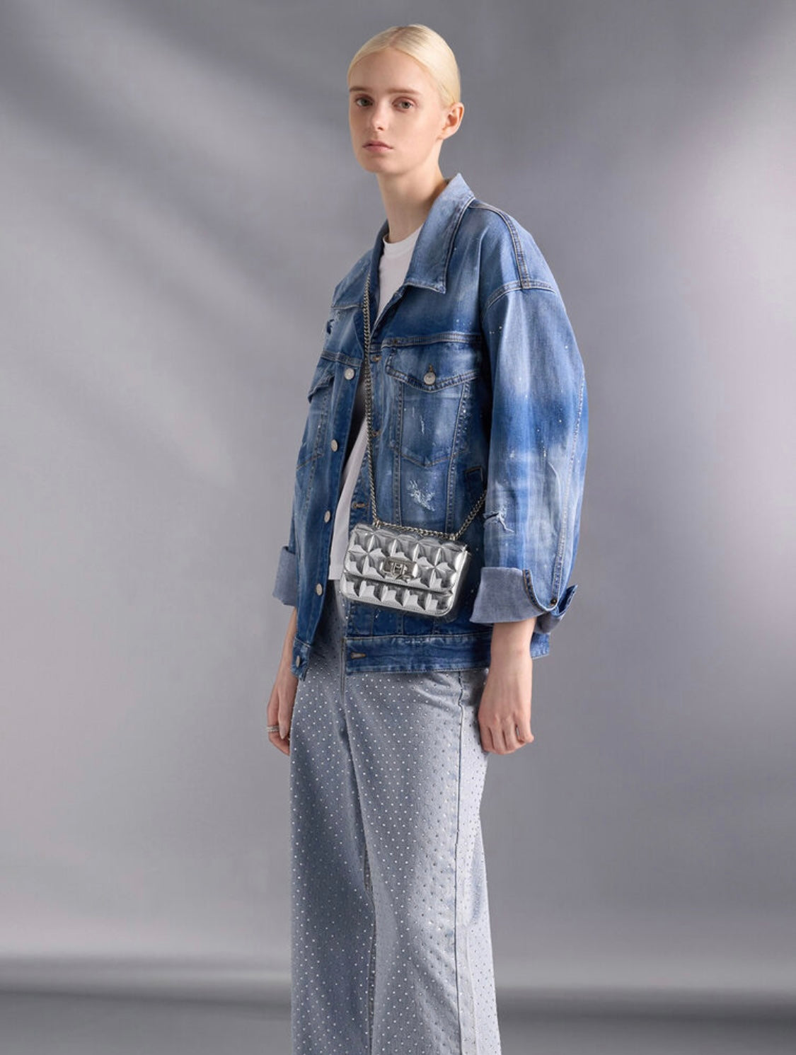 Metallic Square-Quilted Chain-Handle Bag