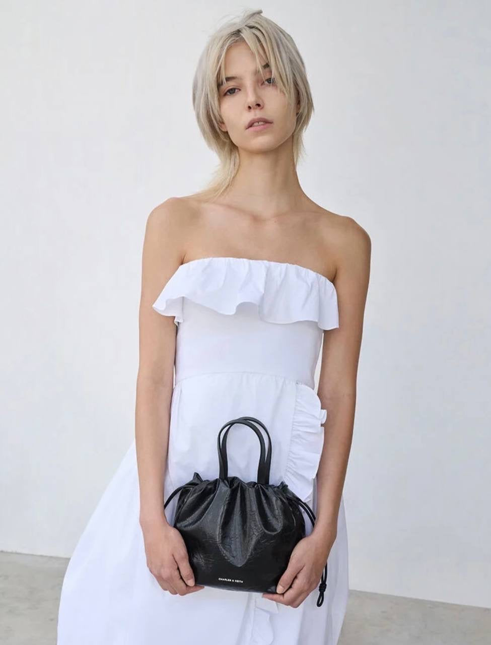 Mini Bethel Crinkle-Effect Ruched Drawstring Tote Bag