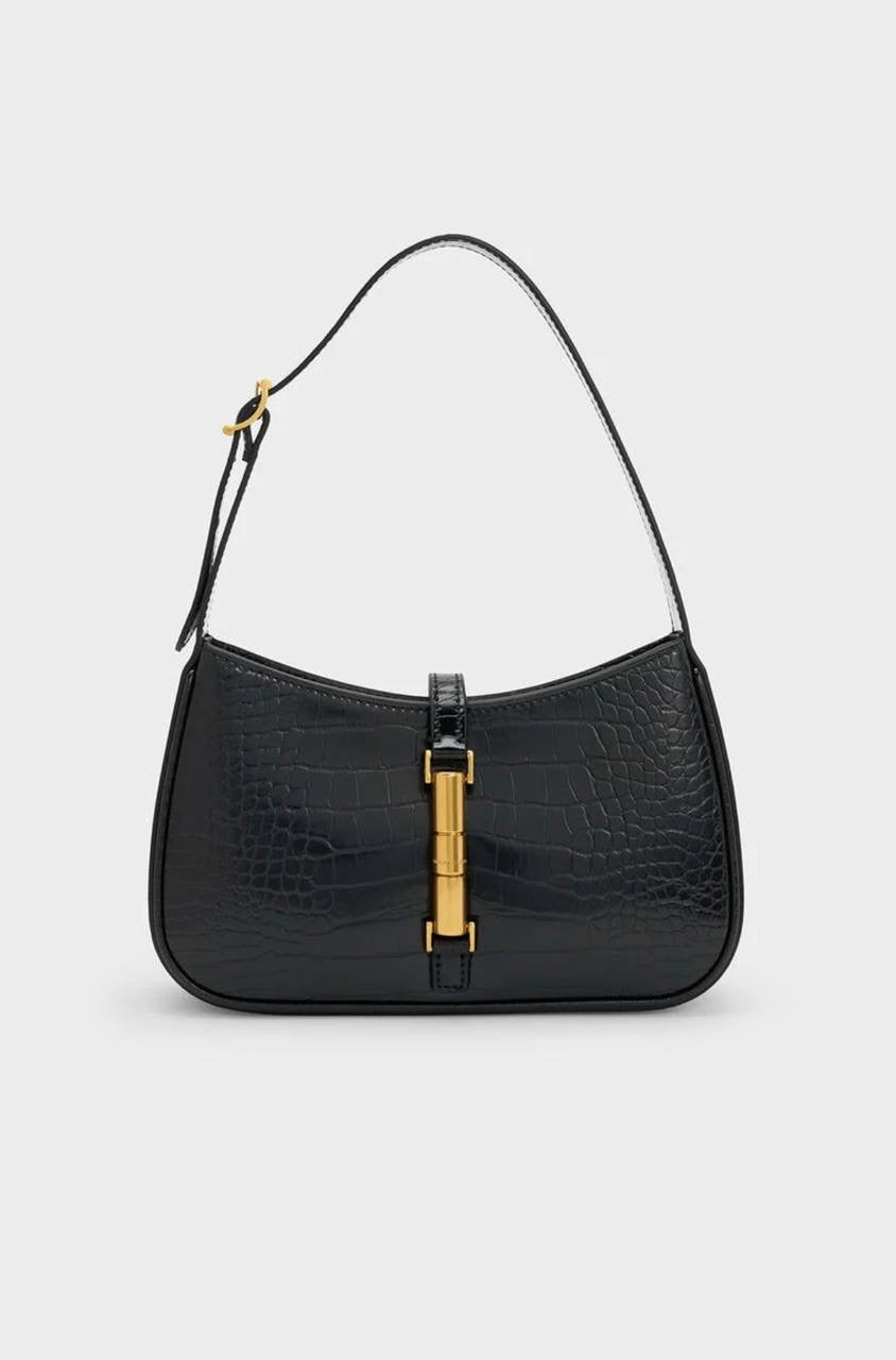 Cesia Croc-Effect Metallic-Accent Shoulder