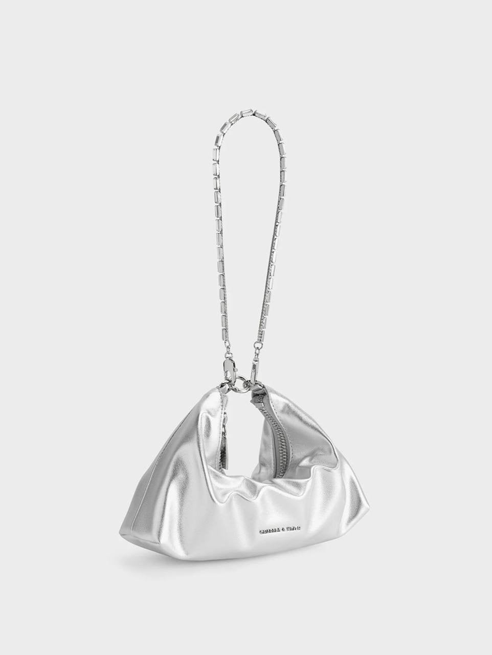 Metallic Crystal-Embellished Chain-Handle Two-Way Bag