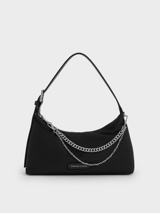 Nylon Chain-Link Trapeze Shoulder Bag
