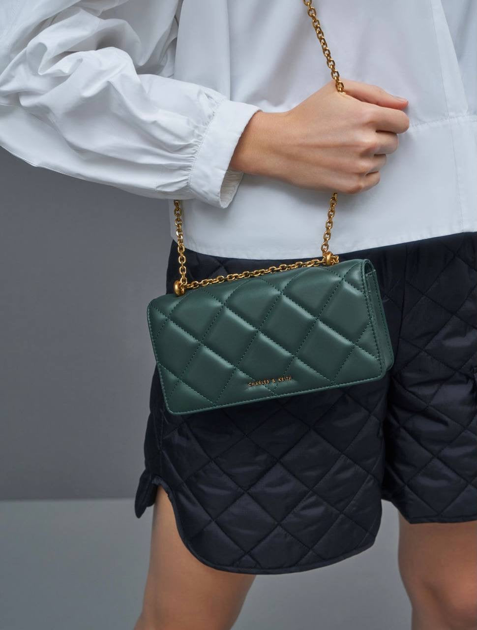 Chain Handle Quilted Long Wallet