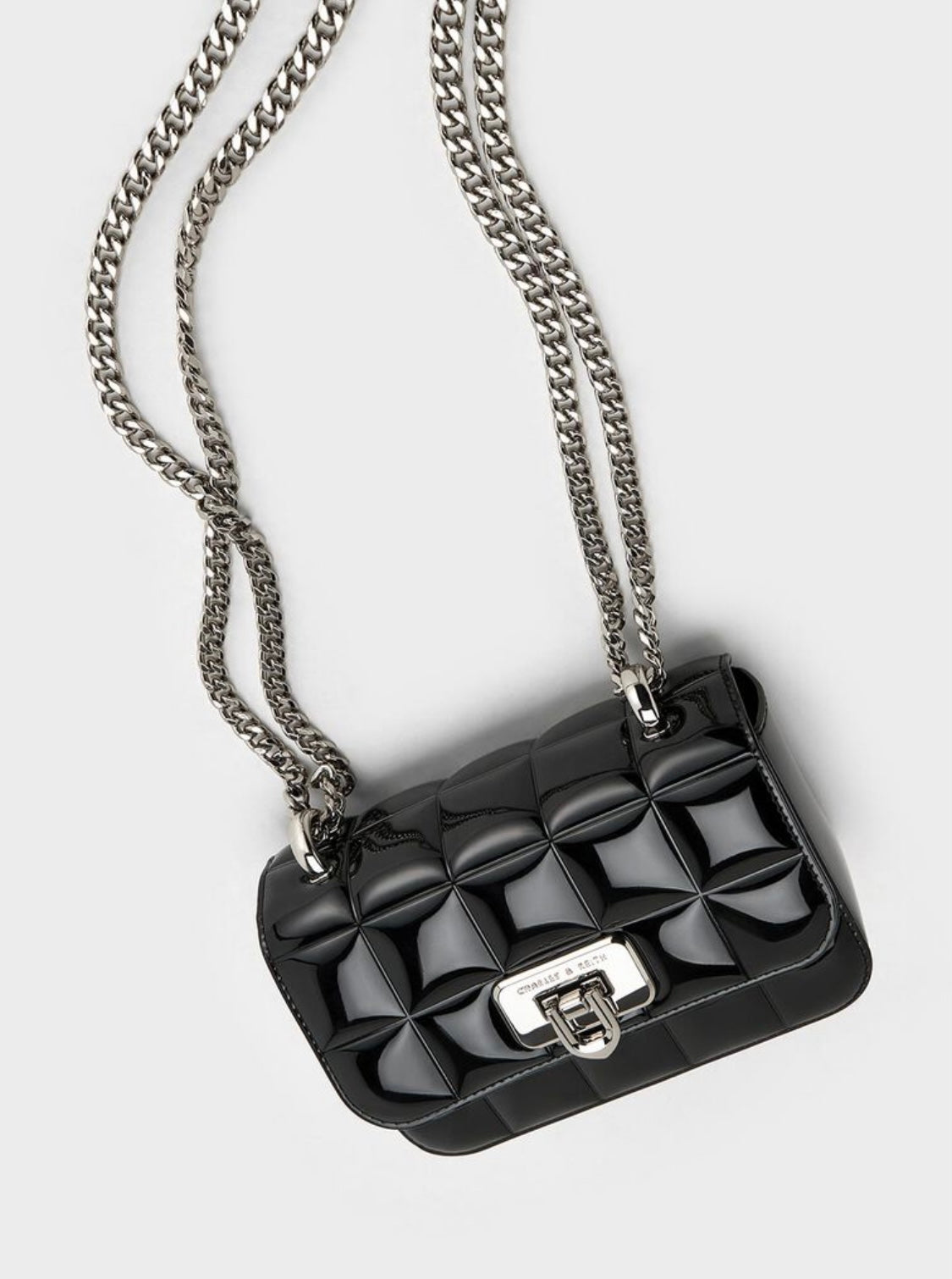 Metallic Square-Quilted Chain-Handle Bag