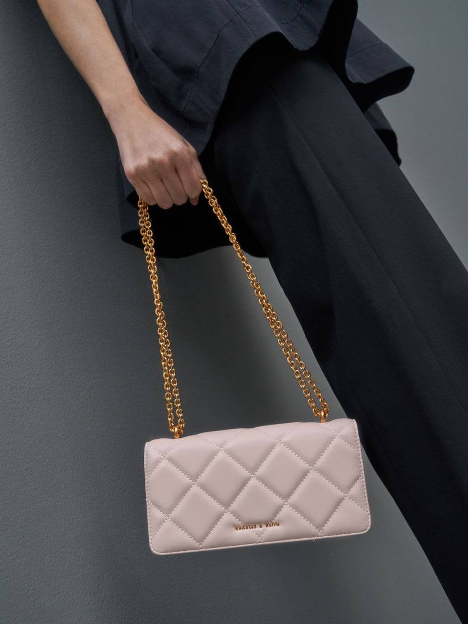 Chain Handle Quilted Long Wallet
