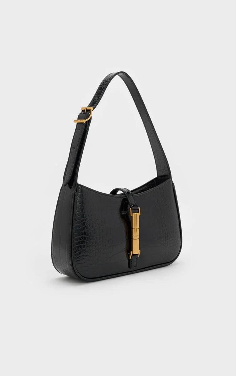 Cesia Croc-Effect Metallic-Accent Shoulder