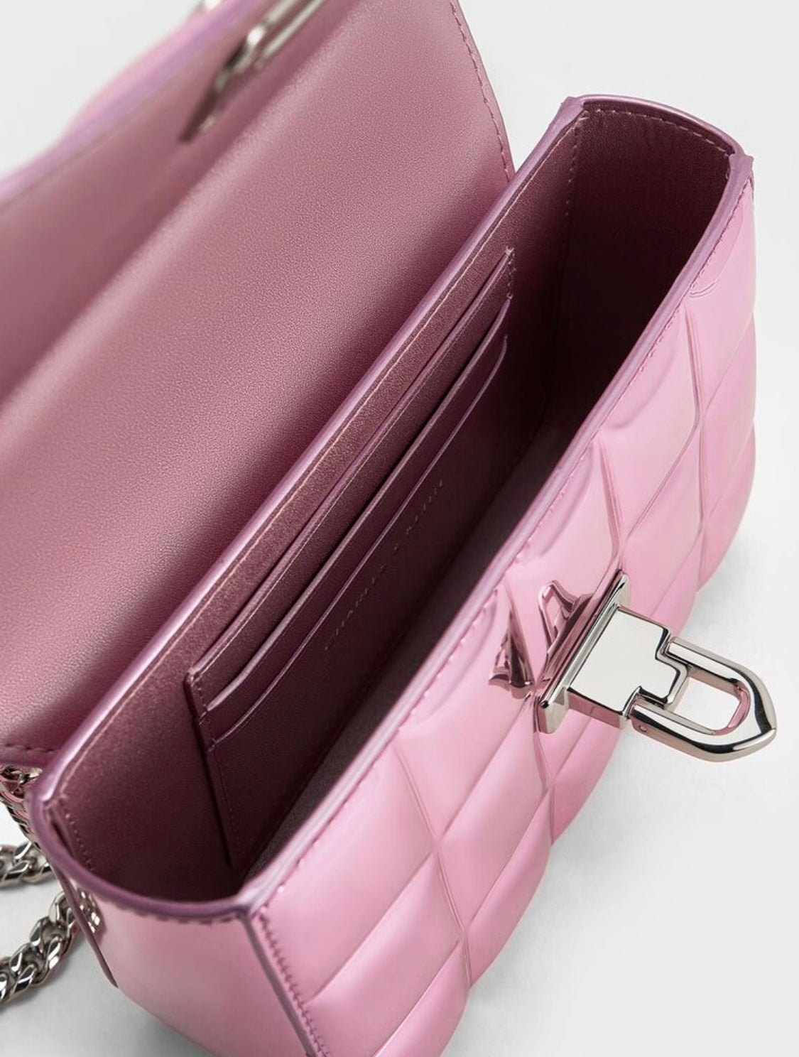Metallic Square-Quilted Chain-Handle Bag