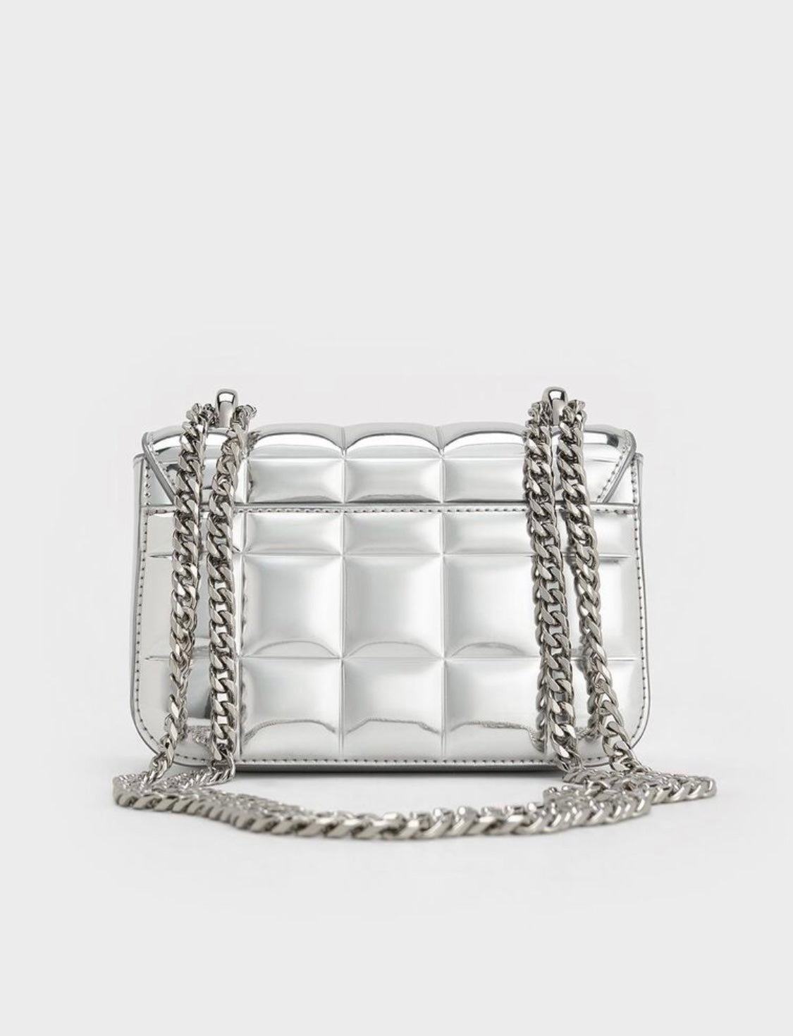 Metallic Square-Quilted Chain-Handle Bag