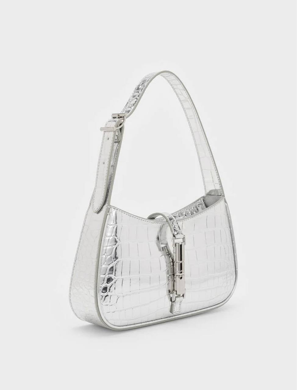 Cesia Croc-Effect Metallic-Accent Shoulder