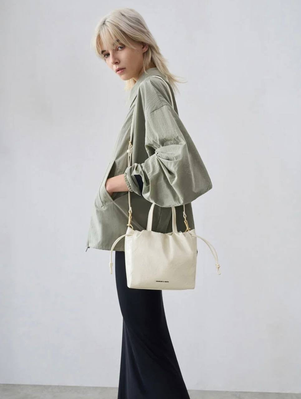 Mini Bethel Crinkle-Effect Ruched Drawstring Tote Bag