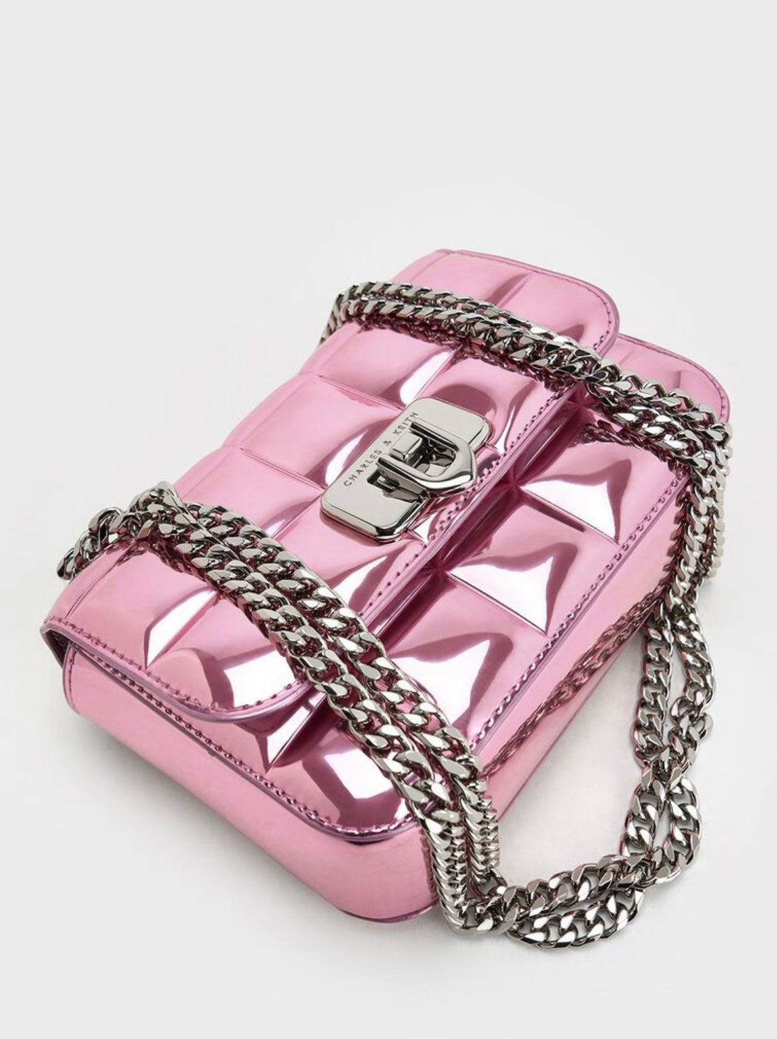 Metallic Square-Quilted Chain-Handle Bag