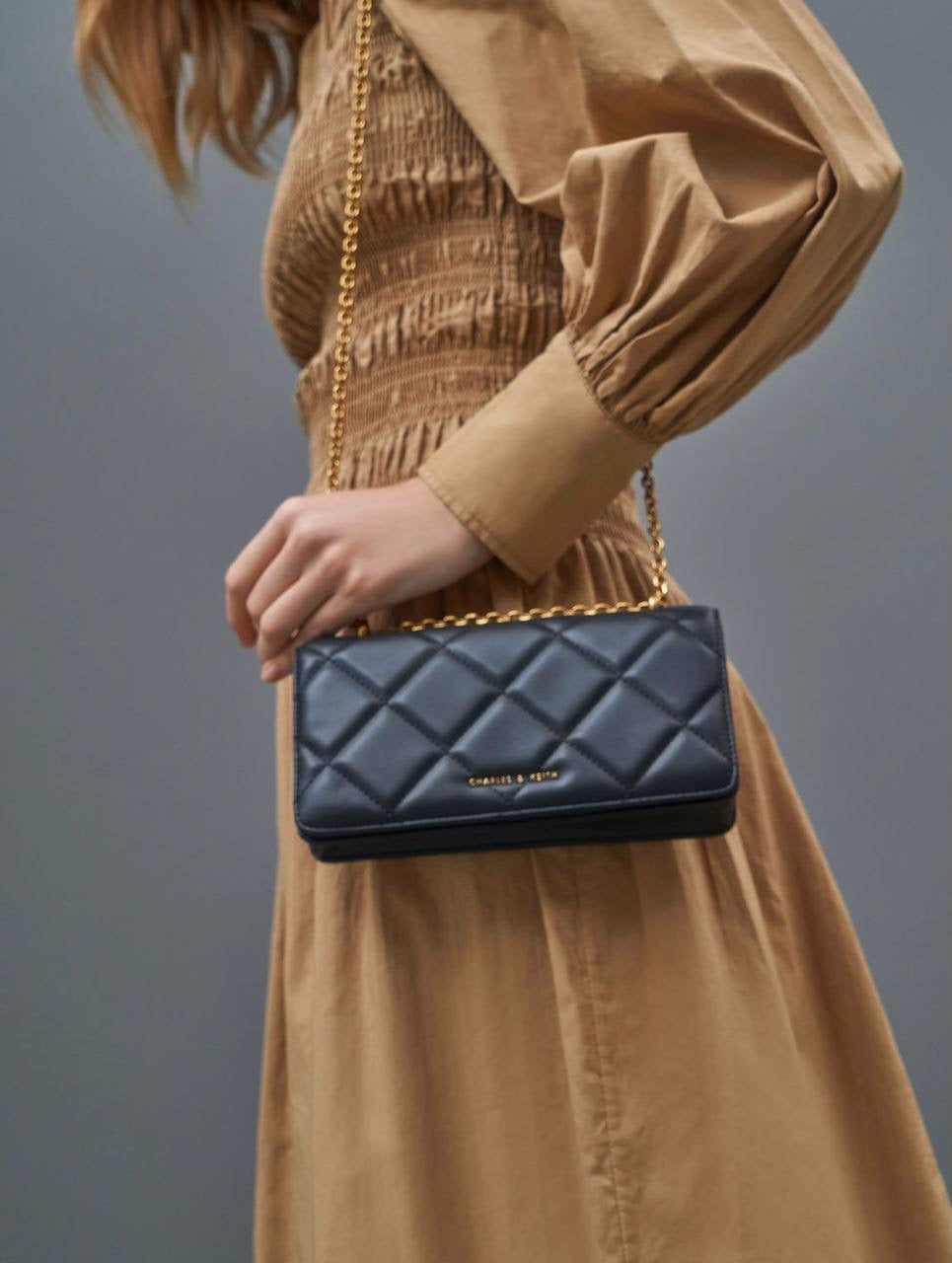Chain Handle Quilted Long Wallet