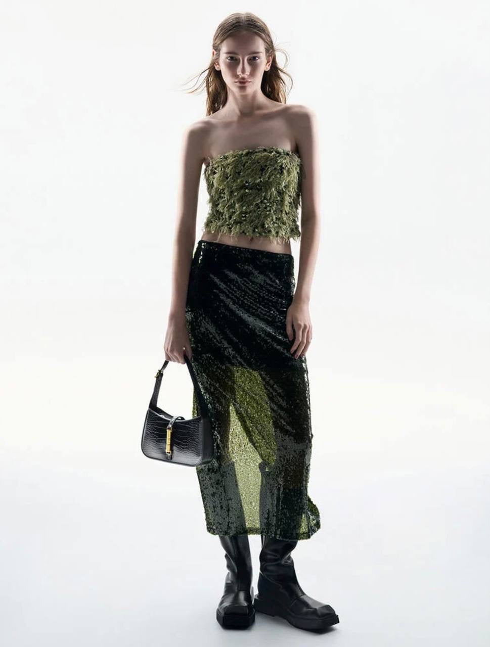 Cesia Croc-Effect Metallic-Accent Shoulder