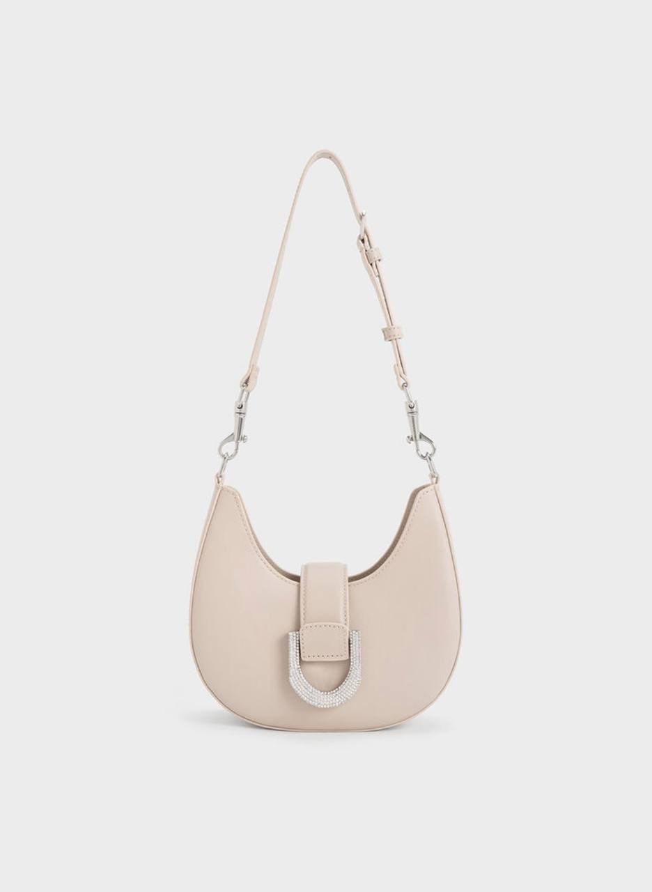Gabine Leather Crystal-Embellished Hobo Bag
