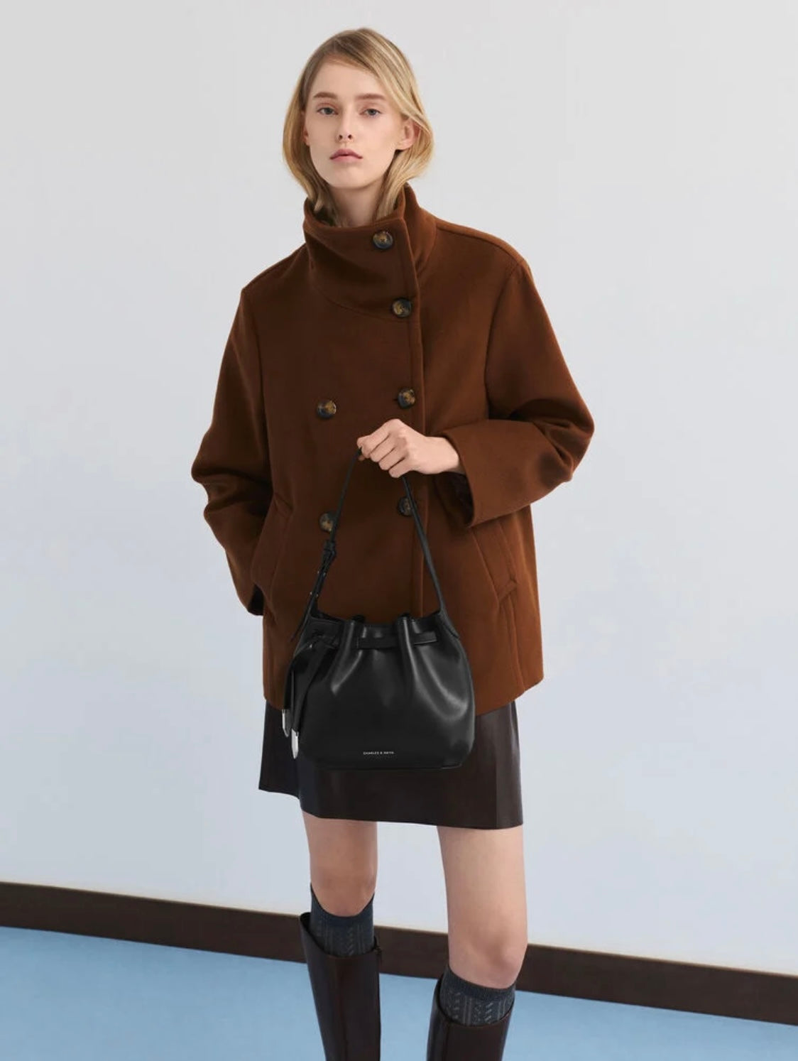 Clementine Metallic-Accent Drawstring Bucket Bag