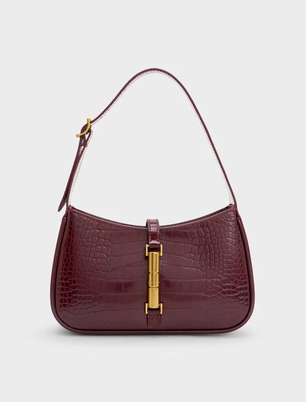 Cesia Croc-Effect Metallic-Accent Shoulder