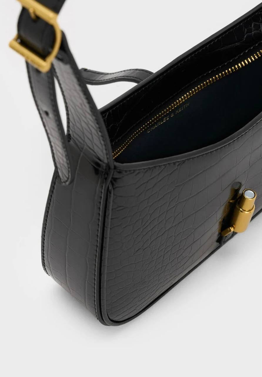 Cesia Croc-Effect Metallic-Accent Shoulder