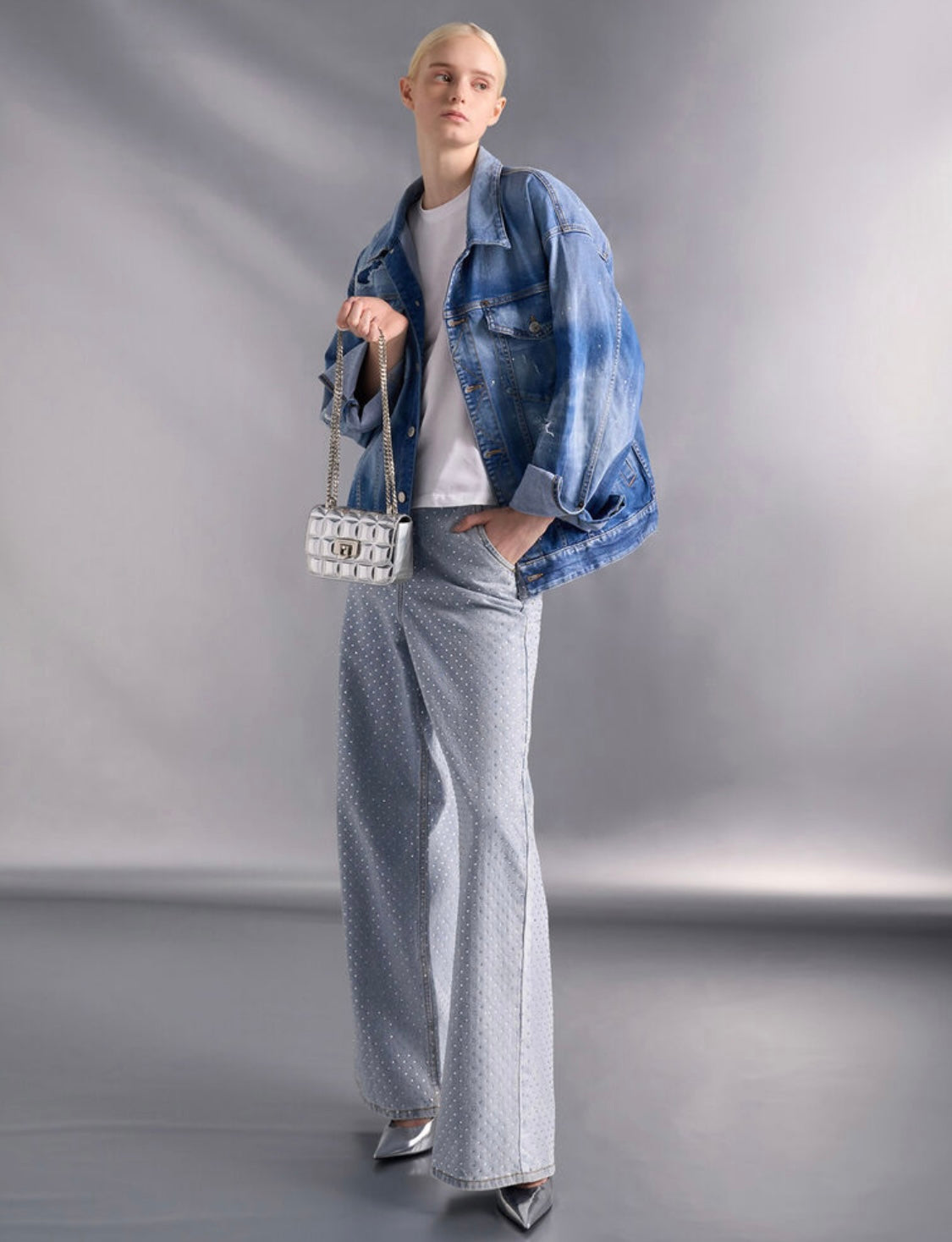 Metallic Square-Quilted Chain-Handle Bag