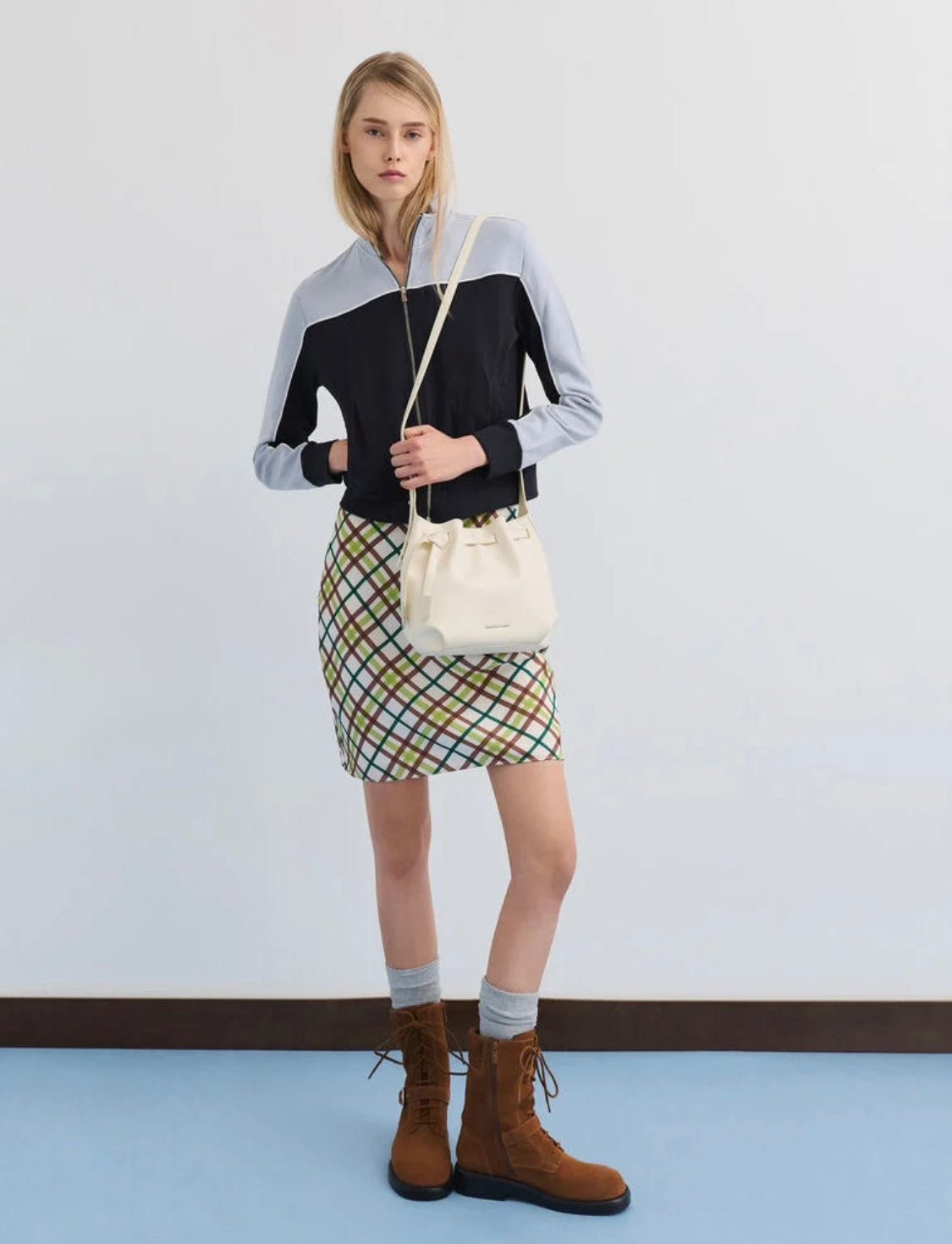 Clementine Metallic-Accent Drawstring Bucket Bag