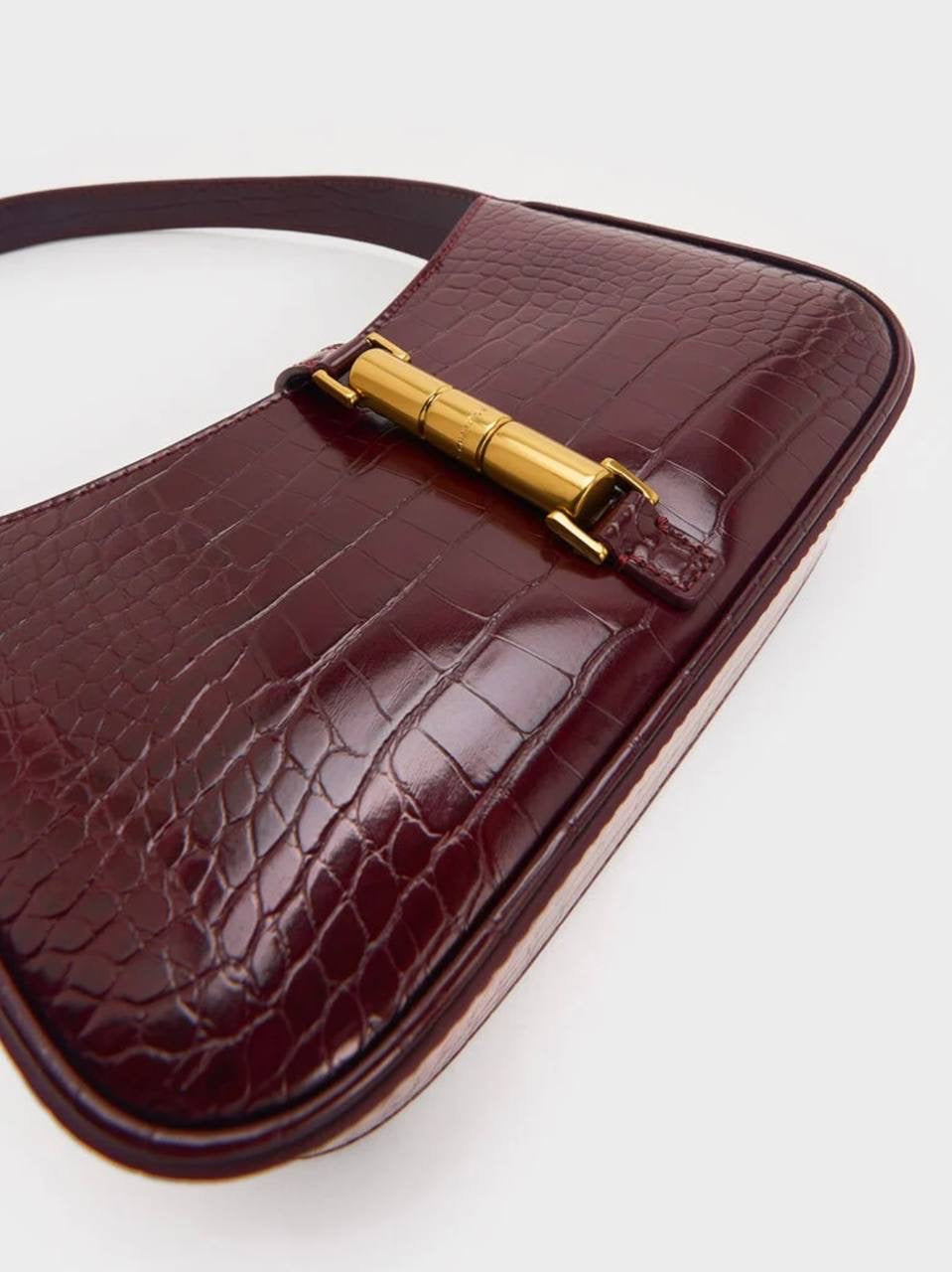 Cesia Croc-Effect Metallic-Accent Shoulder