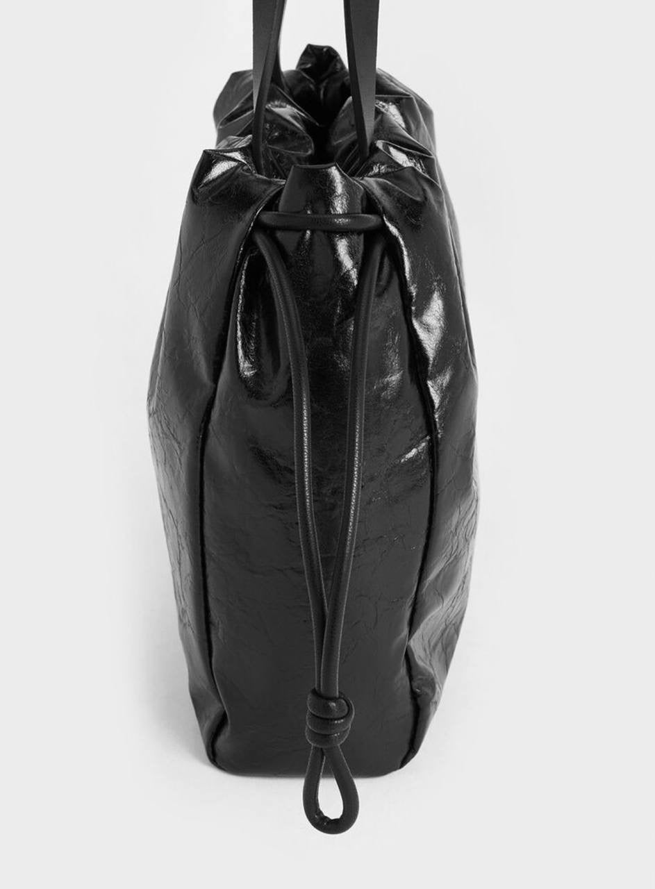 Mini Bethel Crinkle-Effect Ruched Drawstring Tote Bag
