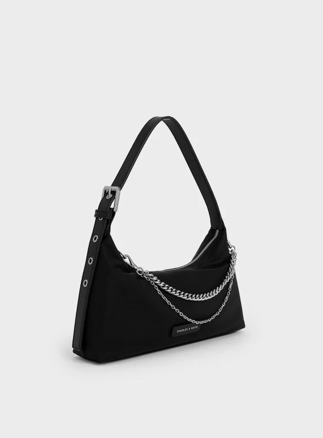 Nylon Chain-Link Trapeze Shoulder Bag