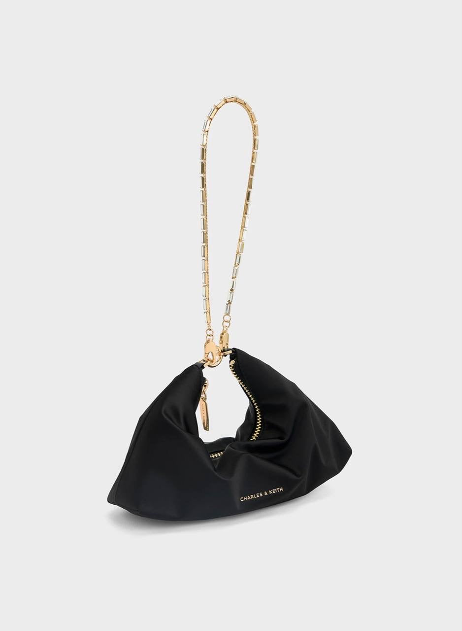 Metallic Crystal-Embellished Chain-Handle Two-Way Bag