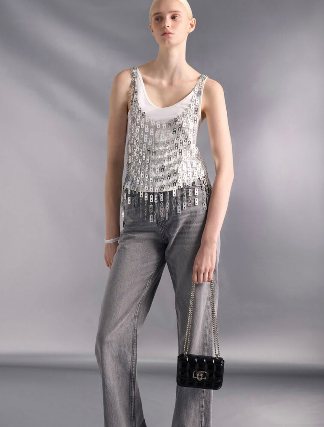 Metallic Square-Quilted Chain-Handle Bag