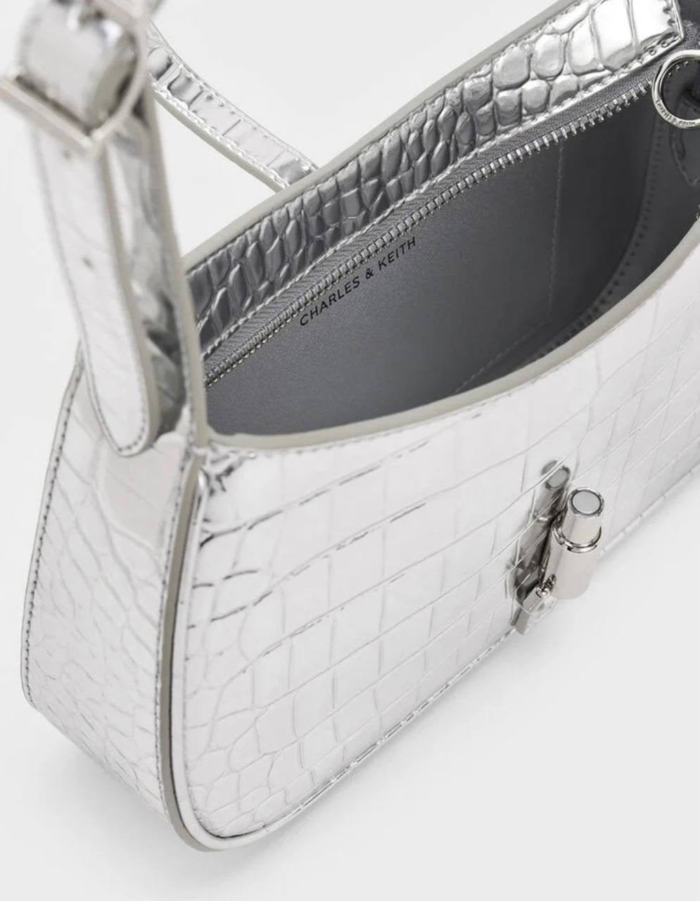Cesia Croc-Effect Metallic-Accent Shoulder