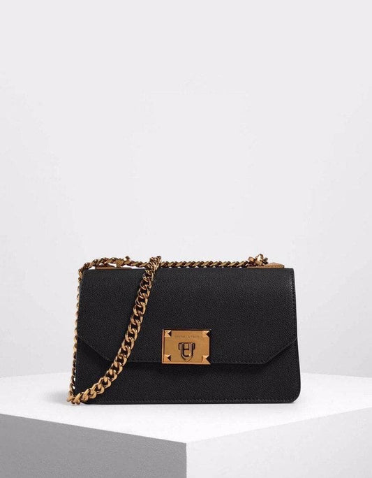 Metallic Push-Lock Crossbody Bag